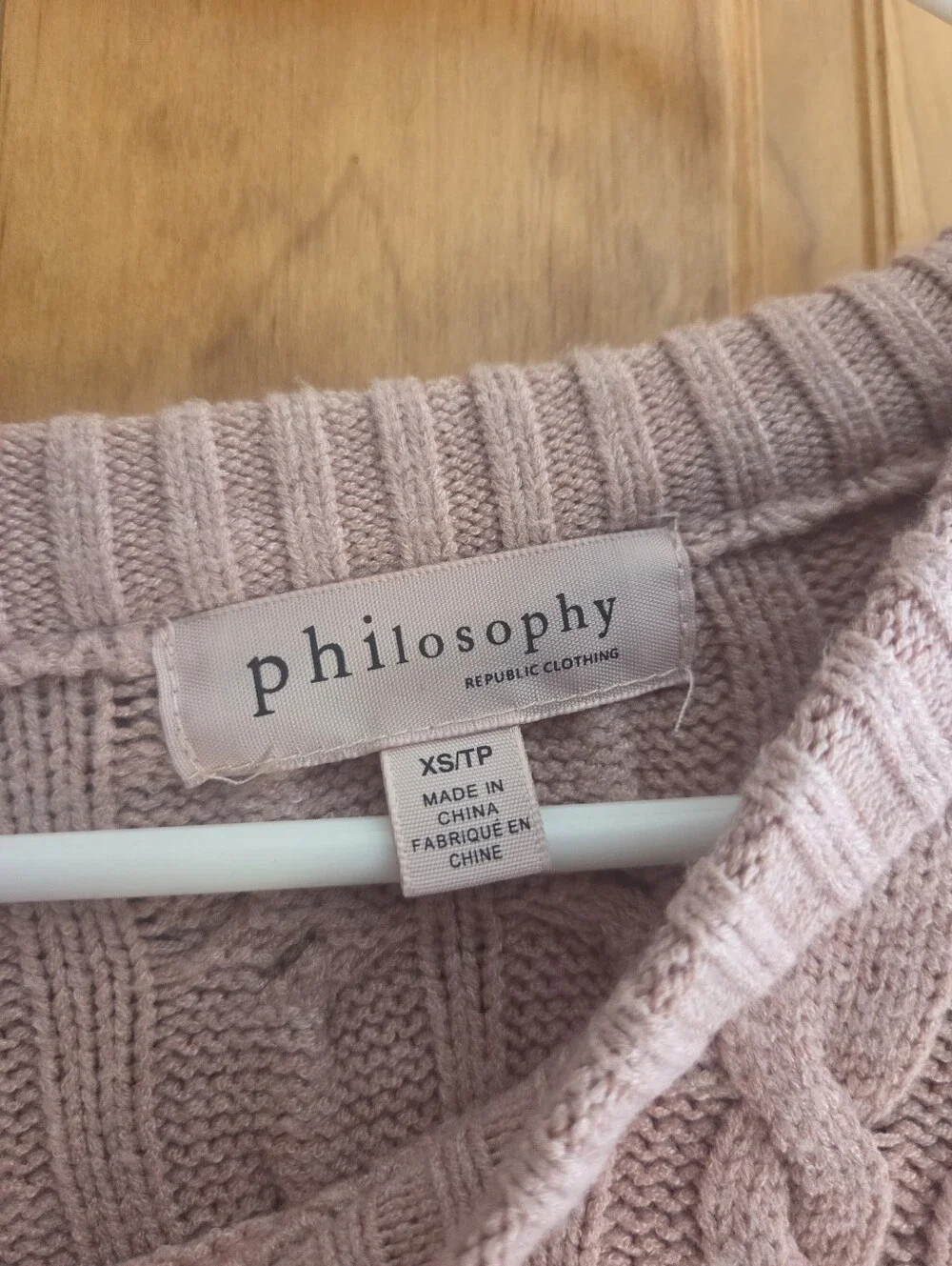 Philosophy Cable Knit Crewneck Sweater in Light Mauve